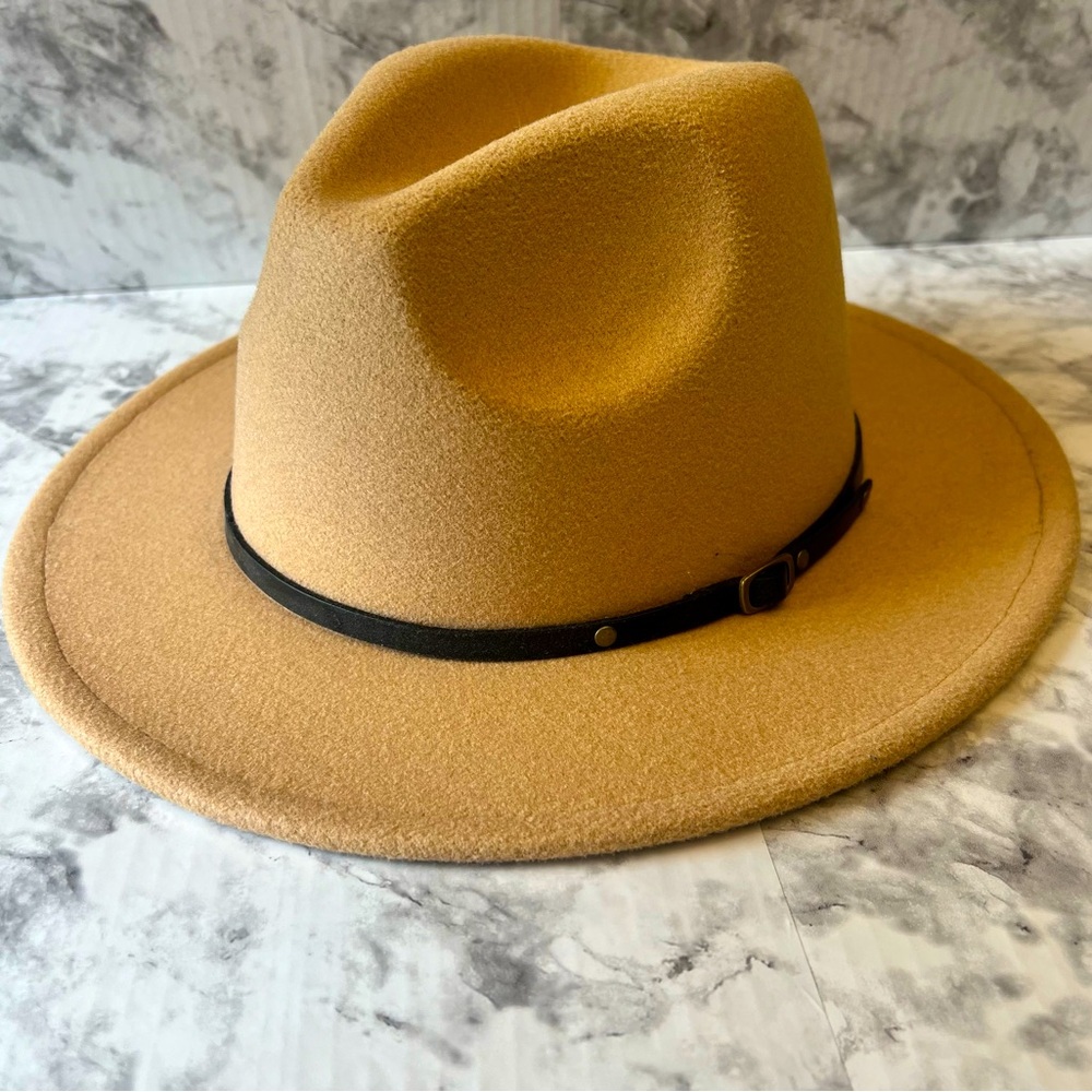 Tan wide brim western/fedora style hat (NWOT)